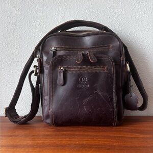 Ring Dark Brown Leather Men's Messenger Bag